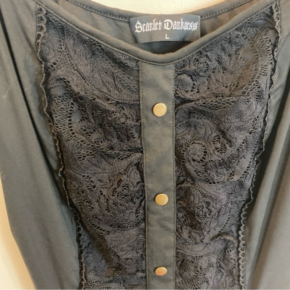 Scarlet Darkness Corset Back Top Lace Button Womens Large Black - Picture 2 of 5